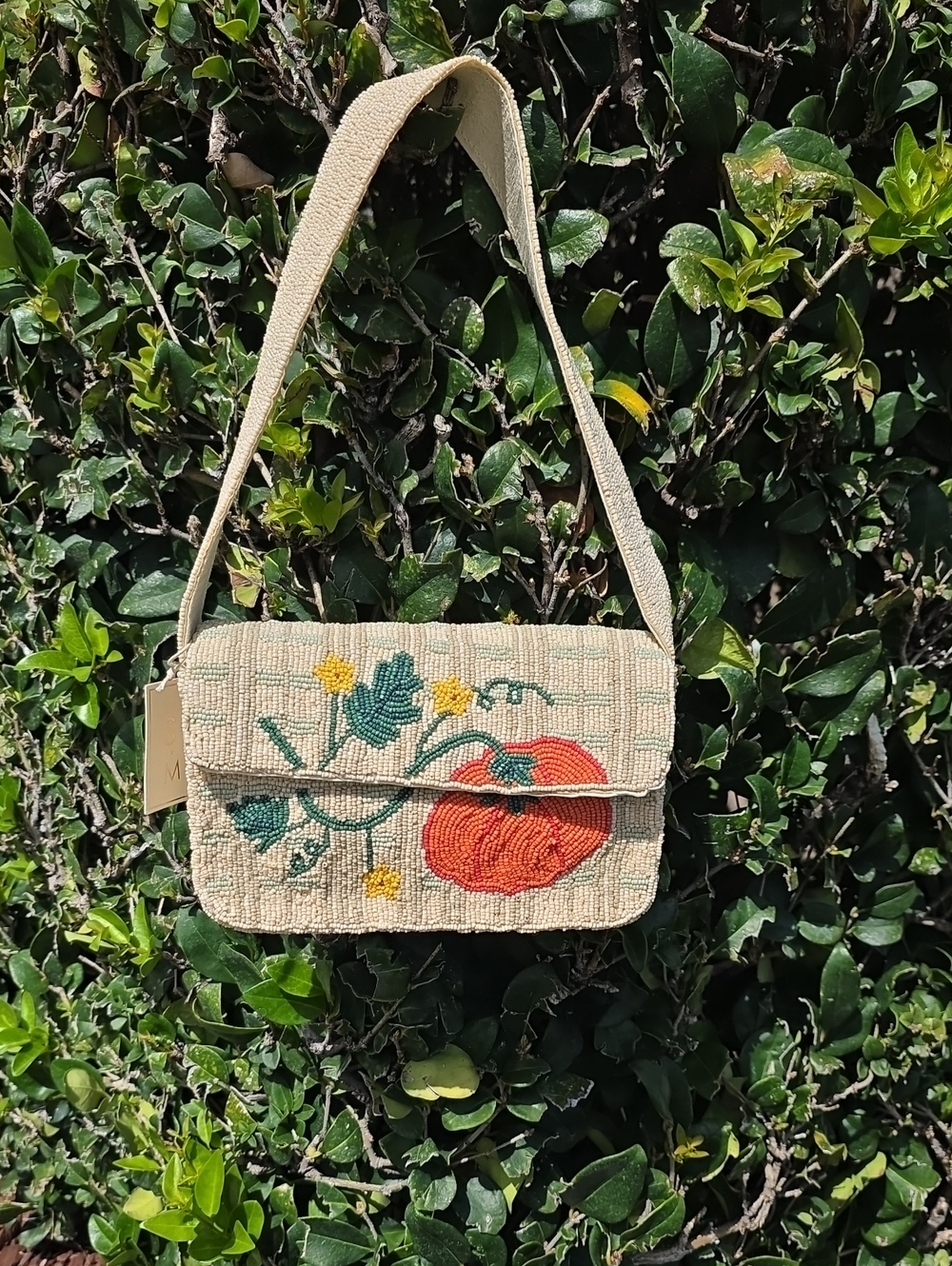 Fall Pumpkin Beaded Shoulder Bag